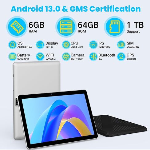 JUNYANG Android 13 Tablet with SIM Card Slot, 10 inch Tablets, 2024 Cellular Tablets,4G LTE Tablet & Phone (Makes Calls) 6GB+64GB, Support 1TB Expand, Tablet with Case, 5MP+8MP GPS WiFi Tablet in Saudi Arabia