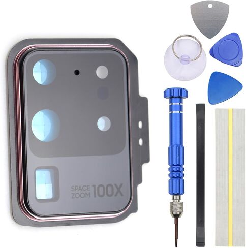 White Rear Camera's Frame Replacement for Samsung Galaxy S20 Ultra with Camera's Glass Cover Pre-Install Adhesive and Installation Tool Kit in Saudi Arabia