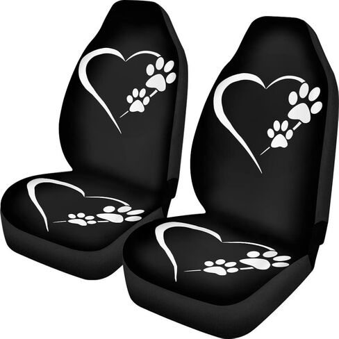 UNICEU 2 Pieces Car Front Seat Covers Animal Dog Paws Heart Print Automotive Decorative Seat Cushion Mats Stretch Fabric, Universal Fit in Kuwait