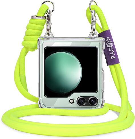 HOGGU Compatible with Samsung Galaxy Z Flip 6 Case Clear with Hinge Protection & Crossbody Strap, Slim Thin Hard Protective Lanyard Phone Case Cover for Z Flip 6 Cases (Clear/Black Strap) in Kuwait