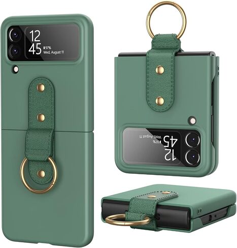 حافظة pcgaga لهاتف Galaxy Z Flip 4 مع حلقة وغطاء مدمج وواقي شاشة، حافظة هاتف واقية صلبة مقاومة للصدمات لهاتف Samsung Flip4 5G 2022، أخضر in Saudi Arabia