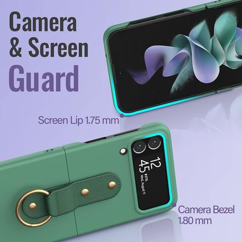 حافظة pcgaga لهاتف Galaxy Z Flip 4 مع حلقة وغطاء مدمج وواقي شاشة، حافظة هاتف واقية صلبة مقاومة للصدمات لهاتف Samsung Flip4 5G 2022، أخضر in Saudi Arabia