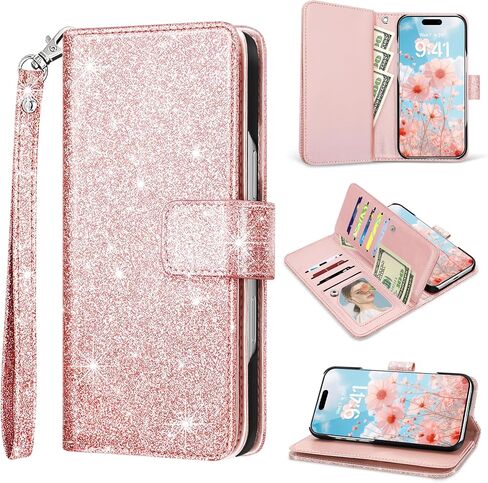 Fingic for iPhone 16 Plus Case,for iPhone 16 Plus Wallet Case for Women Girl[with 9 Card Holder]Marble Rose Gold PU Leather Detachable Wrist Strap Slim Shockproof Flip Case for iPhone 16 Plus,6.7"2024 in Saudi Arabia