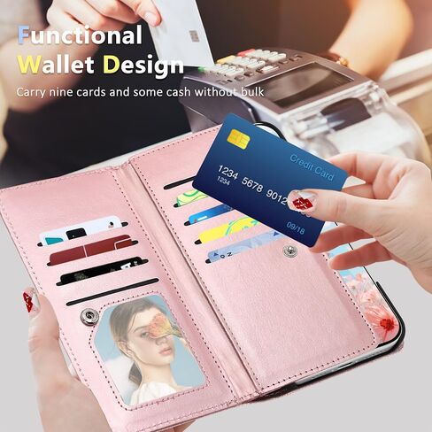 Fingic for iPhone 16 Plus Case,for iPhone 16 Plus Wallet Case for Women Girl[with 9 Card Holder]Marble Rose Gold PU Leather Detachable Wrist Strap Slim Shockproof Flip Case for iPhone 16 Plus,6.7"2024 in Saudi Arabia