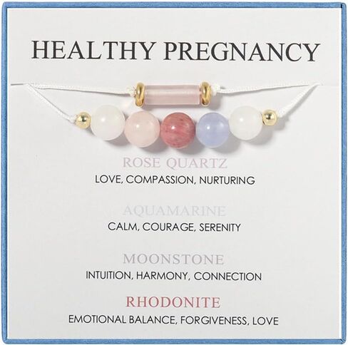 Healthy Pregnancy Gift, Rose Quartz, Aquamarine, Moonstone, Rhodonite Bracelet for Women, First Time Mom Gifts, Hope and Spiritual Bracelet, Handmade Chrismas Jewelry in Saudi Arabia