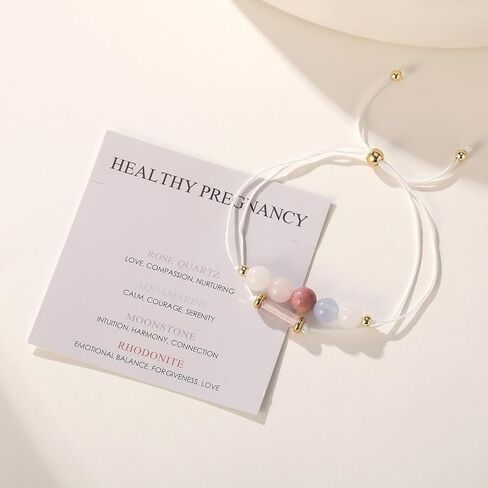 Healthy Pregnancy Gift, Rose Quartz, Aquamarine, Moonstone, Rhodonite Bracelet for Women, First Time Mom Gifts, Hope and Spiritual Bracelet, Handmade Chrismas Jewelry in Saudi Arabia