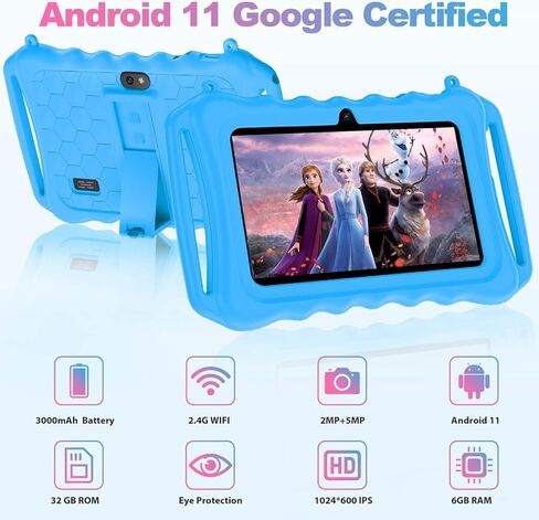 تابلت HUIHUANG للأطفال مقاس 7 بوصات للأطفال الصغار بسعة 32 جيجا بايت يعمل بنظام Android مع حافظة واي فاي وبلوتوث، GMS، مراقبة أبوية، كاميرا مزدوجة للأولاد والبنات ألعاب تعليمية مثبتة مسبقًا، أزرق in Kuwait