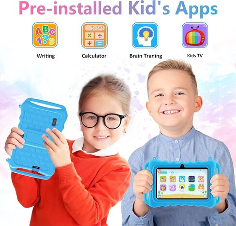 تابلت HUIHUANG للأطفال مقاس 7 بوصات للأطفال الصغار بسعة 32 جيجا بايت يعمل بنظام Android مع حافظة واي فاي وبلوتوث، GMS، مراقبة أبوية، كاميرا مزدوجة للأولاد والبنات ألعاب تعليمية مثبتة مسبقًا، أزرق in Kuwait