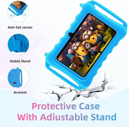 تابلت HUIHUANG للأطفال مقاس 7 بوصات للأطفال الصغار بسعة 32 جيجا بايت يعمل بنظام Android مع حافظة واي فاي وبلوتوث، GMS، مراقبة أبوية، كاميرا مزدوجة للأولاد والبنات ألعاب تعليمية مثبتة مسبقًا، أزرق in Kuwait
