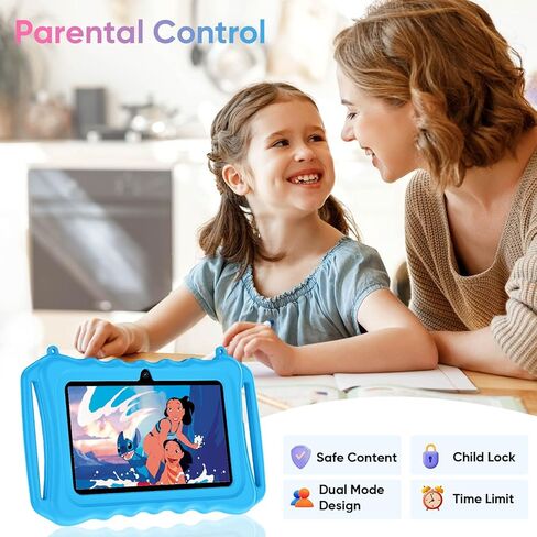 تابلت HUIHUANG للأطفال مقاس 7 بوصات للأطفال الصغار بسعة 32 جيجا بايت يعمل بنظام Android مع حافظة واي فاي وبلوتوث، GMS، مراقبة أبوية، كاميرا مزدوجة للأولاد والبنات ألعاب تعليمية مثبتة مسبقًا، أزرق in Kuwait