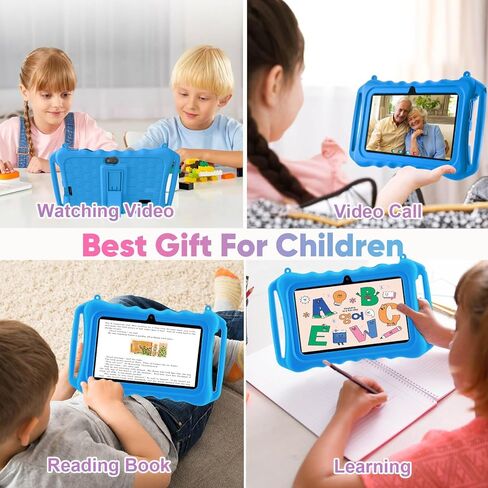 تابلت HUIHUANG للأطفال مقاس 7 بوصات للأطفال الصغار بسعة 32 جيجا بايت يعمل بنظام Android مع حافظة واي فاي وبلوتوث، GMS، مراقبة أبوية، كاميرا مزدوجة للأولاد والبنات ألعاب تعليمية مثبتة مسبقًا، أزرق in Kuwait