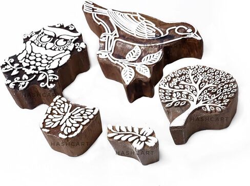 Hashcart Wooden Stamp Block, Printing Stamp Design Set | Block for Printing Saree Border | Dresses, Craft Card Making, Scrapbook, Clay Pottery | Set of 5 in Kuwait