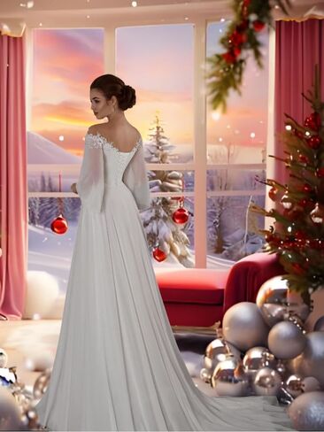 Off Shoulder Maternity Dress for Wedding V Neck A Line Chiffon Long Sleeve Pregnancy Gown for Baby Shower Photoshoot in Saudi Arabia