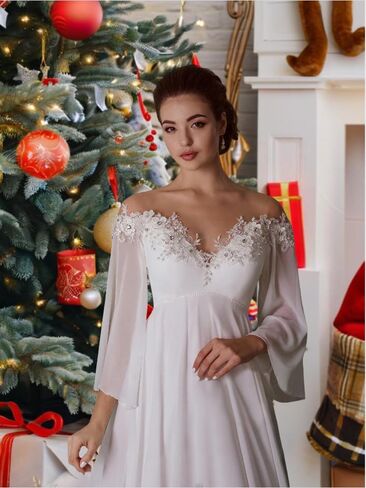 Off Shoulder Maternity Dress for Wedding V Neck A Line Chiffon Long Sleeve Pregnancy Gown for Baby Shower Photoshoot in Saudi Arabia