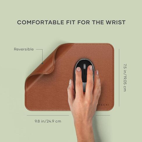 Satechi Vegan-Leather Mouse Pad - Ergonomic Mouse Pad, Reversible, Scratch and Water Resistant, Easy to Clean - Desk Mouse Pad for Office and Home, 9.8" x 7.5" x 0.14" – Brown in Saudi Arabia