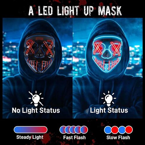 LED Mask Halloween Costumes Purge Mask for Adult Light Up Mask Cool Stuff Gift for Boys in Saudi Arabia