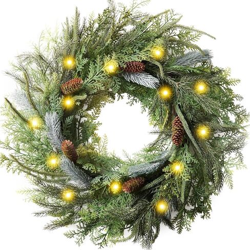 DecorbyHannah Fall Wreath, 24'' Pre-Lit Artificial Pampas Grass Wreath for Front Door, Boho Farmhouse Wall Decor for Thanksgiving Autumn Harvest Home Outdoor Decorations in Saudi Arabia