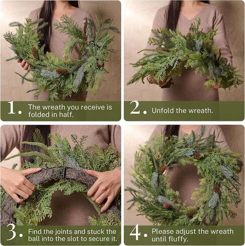 DecorbyHannah Fall Wreath, 24'' Pre-Lit Artificial Pampas Grass Wreath for Front Door, Boho Farmhouse Wall Decor for Thanksgiving Autumn Harvest Home Outdoor Decorations in Saudi Arabia