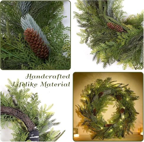 DecorbyHannah Fall Wreath, 24'' Pre-Lit Artificial Pampas Grass Wreath for Front Door, Boho Farmhouse Wall Decor for Thanksgiving Autumn Harvest Home Outdoor Decorations in Saudi Arabia