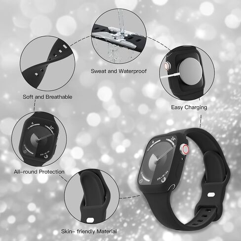 2-in-1 Sport Band Compatible with Apple Watch Band and Case for 38mm 40mm 41mm 42mm 44mm 45mm 46mm 49mm Women Men Soft Silicone Wristband for Ultra 2/Ultra iWatch Series 10 9 8 7 6 SE 5 4 3 2 1 in Kuwait