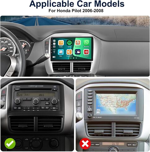 1G+32G Android 13 ستيريو سيارة لهوندا بايلوت 2006-2008 مع Carplay لاسلكي Android Auto 9 بوصة شاشة لمس راديو السيارة مع نظام تحديد المواقع والملاحة HiFi WiFi Bluetooth FM/RDS وحدة رأس راديو مع كاميرا احتياطية in Saudi Arabia