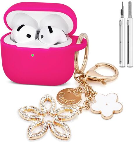 Compatible with AirPods 4 Case Cover, Silicone Protective Case for Airpod 4 with Girl Bling Keychain, Case Cover for Apple AirPods 4th Generation Wireless Earbuds with Cleaner Kit (Black) in Saudi Arabia
