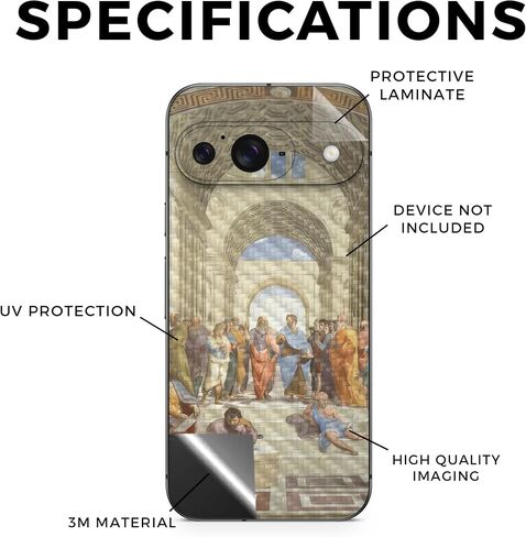 غلاف كمبيوتر محمول من ألياف الكربون متوافق مع Pixel 9 - School of Athens - غطاء لاصق واقٍ من الفينيل 3M ممتاز - سهل التطبيق | صُنع في الولايات المتحدة الأمريكية بواسطة MightySkins in Saudi Arabia