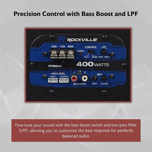 Rockville RTB80A 8" 400 Watt Powered Subwoofer Bass Tube + MP3 Input , Black in Saudi Arabia