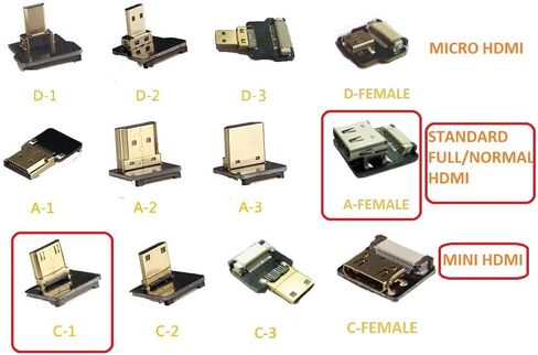 Slim Light Flat HDMI Cable Mini male HDMI 90 degree up to Standard HDMI Full HDMI Normal HDMI Female HDMI for rig gimbal Canon 5D3 5D2, panasonic lumix GH3 GH2, sony nex 5N 5T 5R 7N Black (50CM) in Kuwait