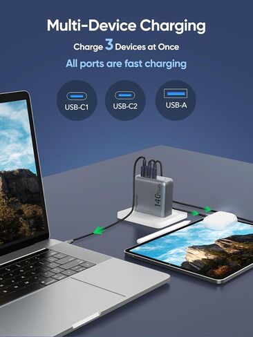 140W USB C Charger, PD3.1 GaN Charger 3 Port 140w USB-C Power Adapter with 5ft Detachable Power Extension Cord for MacBook Pro, Dell XPS, iPad Pro, Galaxy, iPhone 16/15 Pro, Chromebook and More in Kuwait