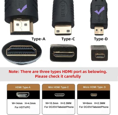 xiwai 8K Micro HDMI 2.1 Ultra Thin HDTV Cable 0.5m, Type-A to Type-D 4K Hyper Super Flexible Slim Cord for Camera HDTV in Saudi Arabia