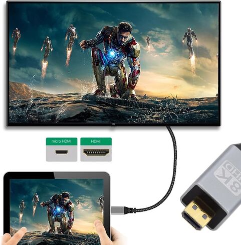 xiwai 8K Micro HDMI 2.1 Ultra Thin HDTV Cable 0.5m, Type-A to Type-D 4K Hyper Super Flexible Slim Cord for Camera HDTV in Saudi Arabia