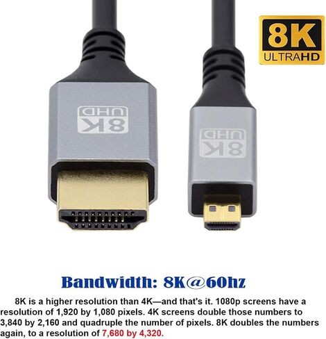 xiwai 8K Micro HDMI 2.1 Ultra Thin HDTV Cable 0.5m, Type-A to Type-D 4K Hyper Super Flexible Slim Cord for Camera HDTV in Saudi Arabia
