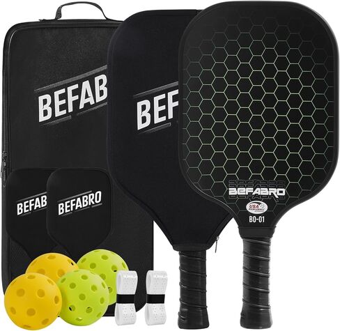 Pickleball Paddles Set of 2 | USAPA Applied Fiber Glass Pickleball Paddles with 4 Pickle Balls, 2 Paddle Covers, 2 Grip Tapes & Carry Bag | Pickle Ball Rackets for Men, Women, Beg & Experts in Saudi Arabia