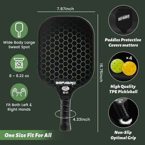 Pickleball Paddles Set of 2 | USAPA Applied Fiber Glass Pickleball Paddles with 4 Pickle Balls, 2 Paddle Covers, 2 Grip Tapes & Carry Bag | Pickle Ball Rackets for Men, Women, Beg & Experts in Saudi Arabia