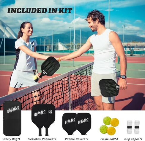 Pickleball Paddles Set of 2 | USAPA Applied Fiber Glass Pickleball Paddles with 4 Pickle Balls, 2 Paddle Covers, 2 Grip Tapes & Carry Bag | Pickle Ball Rackets for Men, Women, Beg & Experts in Saudi Arabia