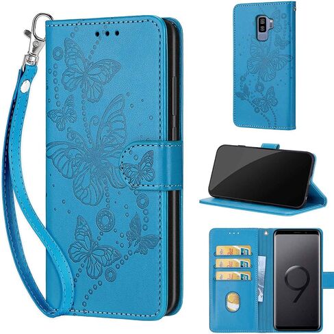 Designed for Samsung Galaxy S9 Plus Case Wallet,Women Flip Folio Cover with Embossed PU Leather Credit Card Holders Slots Wrist Strap Phone Case for Samsung S9+ Plus 6.2 Inch (Rose Gold Butterfly) in Kuwait
