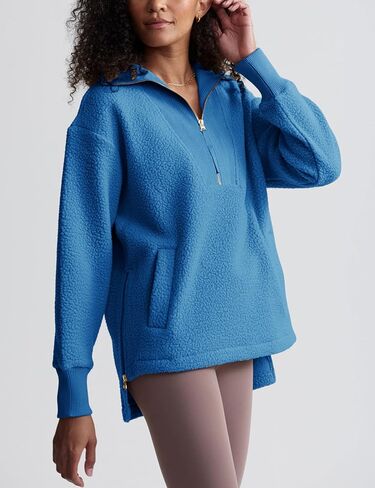 Yeokou المرأة سترة الصوف معطف شيربا اصطف نصف البريدي البلوز الخريف الشتاء غامض كم طويل البلوز وتتسابق مع جيوب in Kuwait