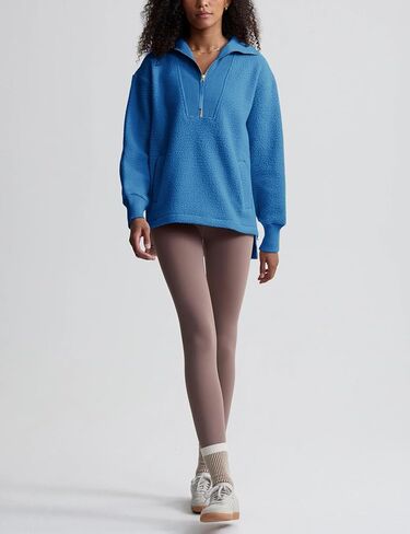 Yeokou المرأة سترة الصوف معطف شيربا اصطف نصف البريدي البلوز الخريف الشتاء غامض كم طويل البلوز وتتسابق مع جيوب in Kuwait