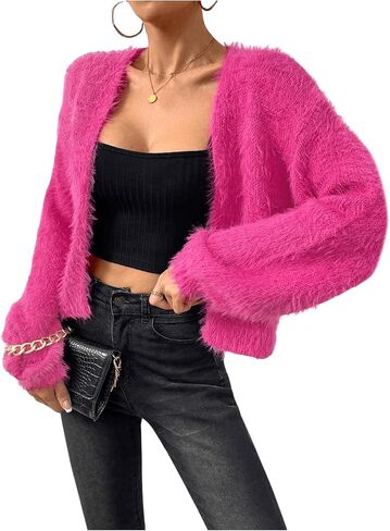 Verdusa Women's Fuzzy Crop Cardigan Long Sleeve Open Front Sweater Shrug Cardigan in Kuwait