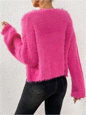 Verdusa Women's Fuzzy Crop Cardigan Long Sleeve Open Front Sweater Shrug Cardigan in Kuwait