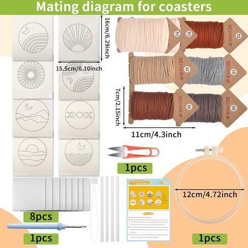 مجموعة قواعد الأكواب بإبرة الثقب، مجموعة تطريز بإبرة الثقب للمبتدئين والكبار، قواعد أكواب السيارة DIY سجادة للمشروبات مع خيوط لباد لاصقة، أدوات ثقب الإبرة DIY in Kuwait