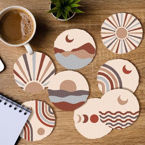 مجموعة قواعد الأكواب بإبرة الثقب، مجموعة تطريز بإبرة الثقب للمبتدئين والكبار، قواعد أكواب السيارة DIY سجادة للمشروبات مع خيوط لباد لاصقة، أدوات ثقب الإبرة DIY in Kuwait