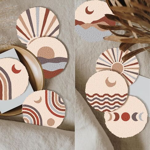 مجموعة قواعد الأكواب بإبرة الثقب، مجموعة تطريز بإبرة الثقب للمبتدئين والكبار، قواعد أكواب السيارة DIY سجادة للمشروبات مع خيوط لباد لاصقة، أدوات ثقب الإبرة DIY in Kuwait