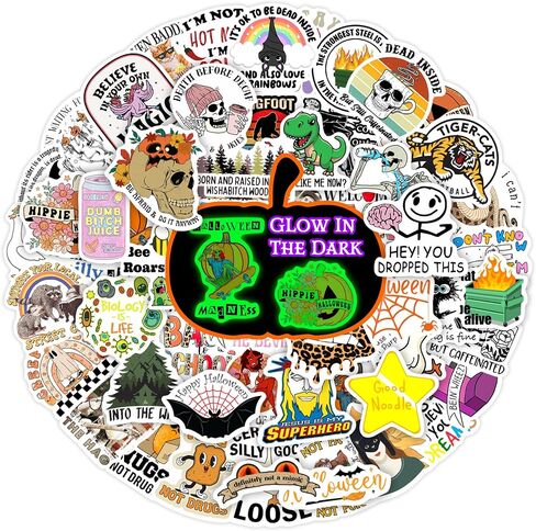 51 Pcs Creative Colorful Brain Aesthetics Stickers for Water Bottle, Glow in The Dark Vinyl Waterproof Laptop Decals for Adults, Luggage Helmet Phone Cases Skateboard Personalized Decorations in Kuwait
