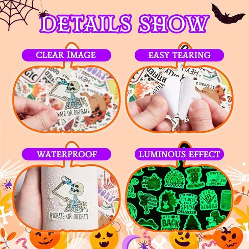 51 Pcs Creative Colorful Brain Aesthetics Stickers for Water Bottle, Glow in The Dark Vinyl Waterproof Laptop Decals for Adults, Luggage Helmet Phone Cases Skateboard Personalized Decorations in Kuwait