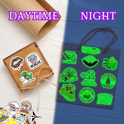 51 Pcs Creative Colorful Brain Aesthetics Stickers for Water Bottle, Glow in The Dark Vinyl Waterproof Laptop Decals for Adults, Luggage Helmet Phone Cases Skateboard Personalized Decorations in Kuwait