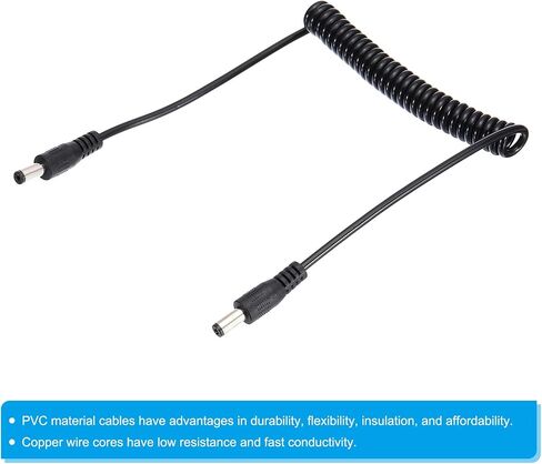 PATIKIL 5Ft 5.5mm x 2.1mm Male to Male DC Power Cable, Wire Adapter Coiled Extension Cable Cord for LED Strip DVR Router Surveillance Camera in Saudi Arabia