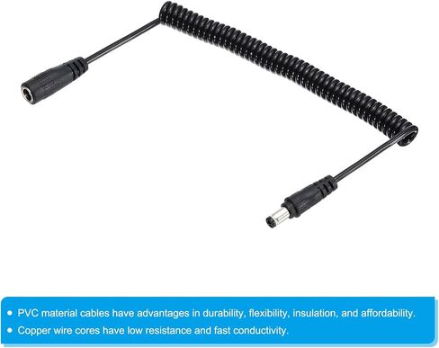 PATIKIL 5Ft 5.5mm x 2.1mm Male to Male DC Power Cable, Wire Adapter Coiled Extension Cable Cord for LED Strip DVR Router Surveillance Camera in Saudi Arabia