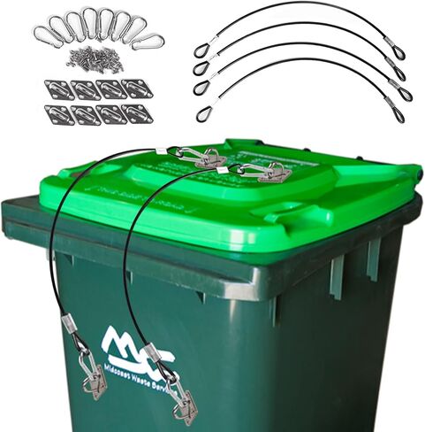 Trash Can Lid Lock,Trash Can Lock for Litter Prevention,Durable Nylon Coated Wire Rope&Stainless Steel Trash Lock, keep Environment Clean,Universal Fit(4Pack) in Saudi Arabia
